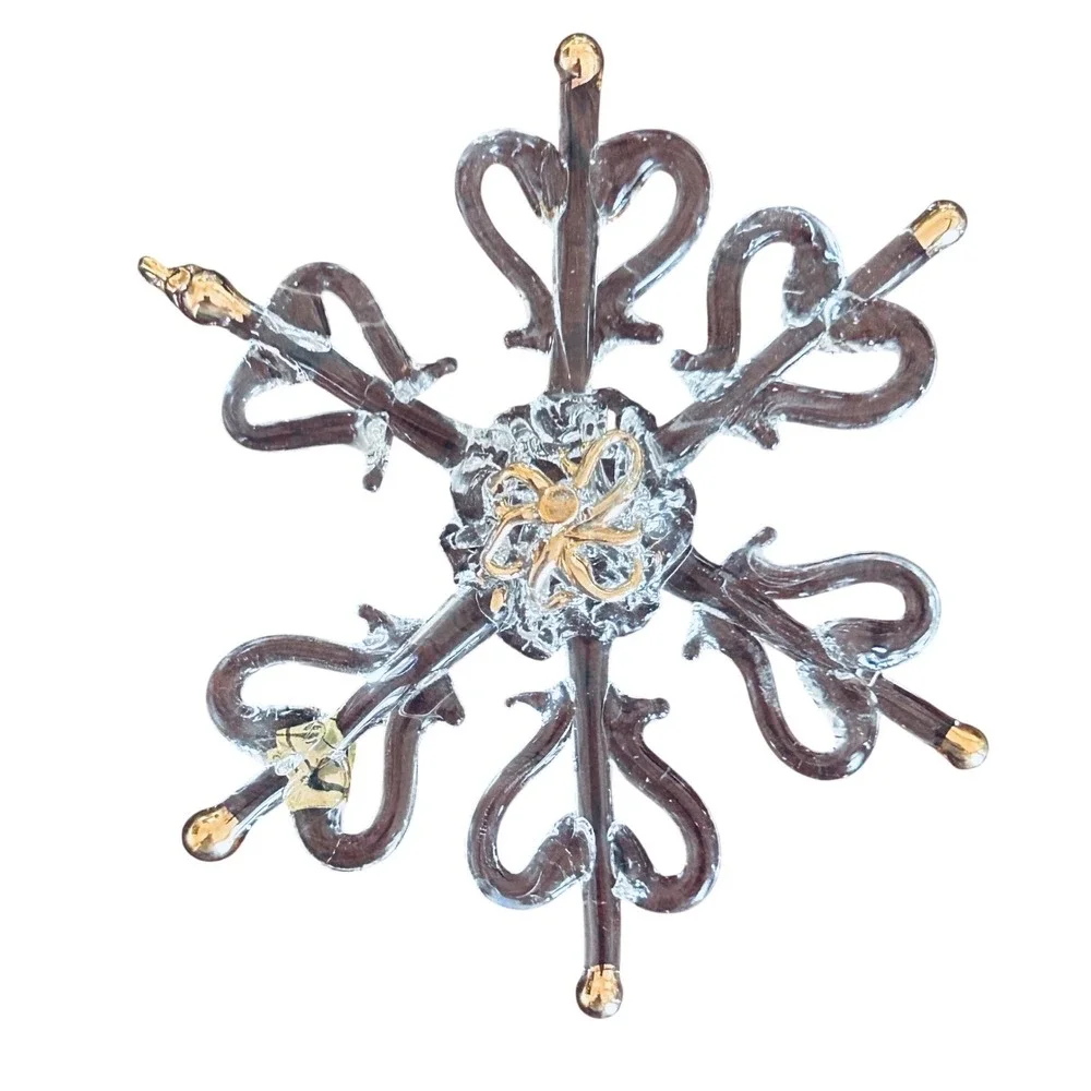Roman Inc Spun Glass Snowflake Ornament Clear Gold Tipped Vintage‎ Holiday Decor
